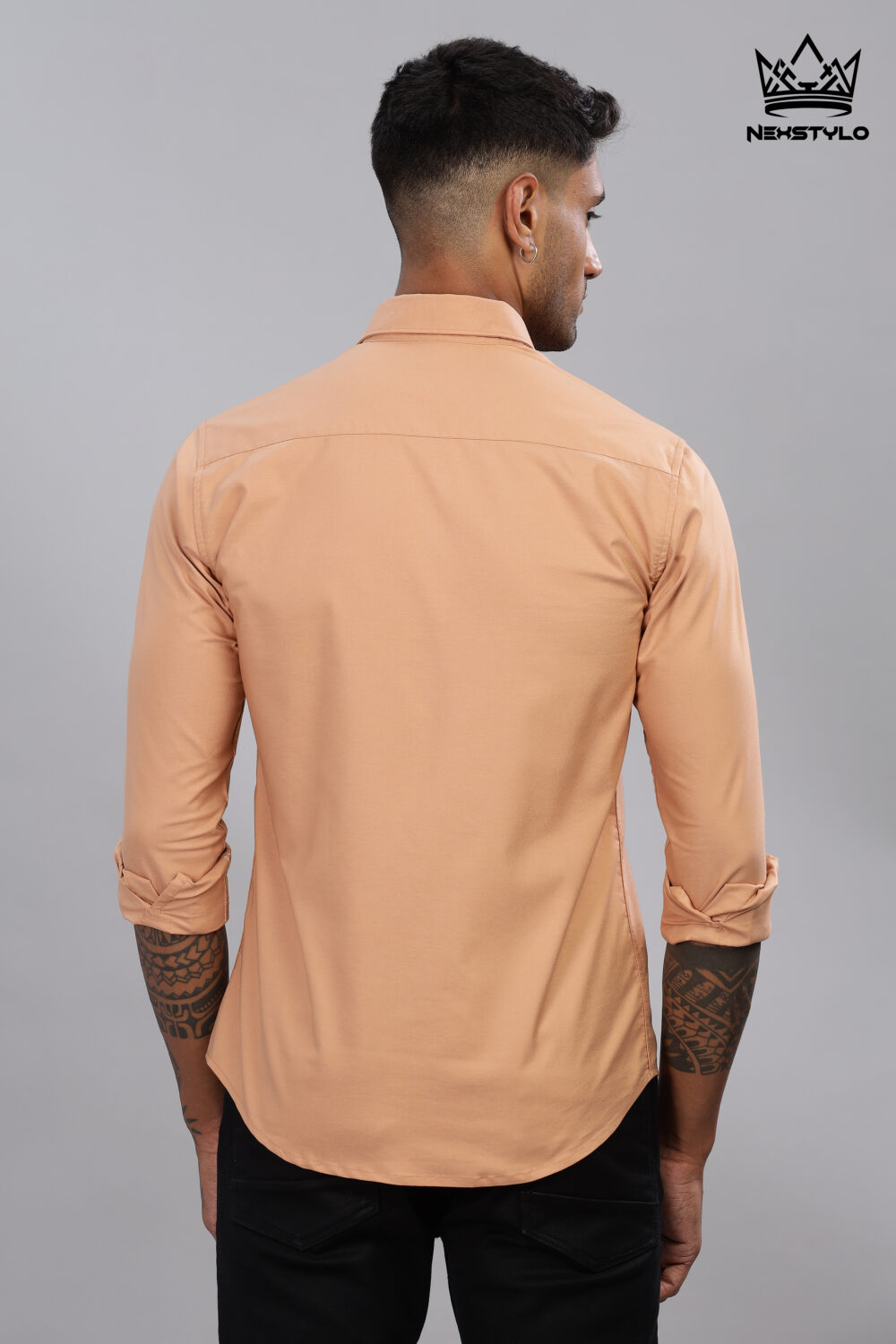 Plain Slim Fit Peach Shirt - Image 3