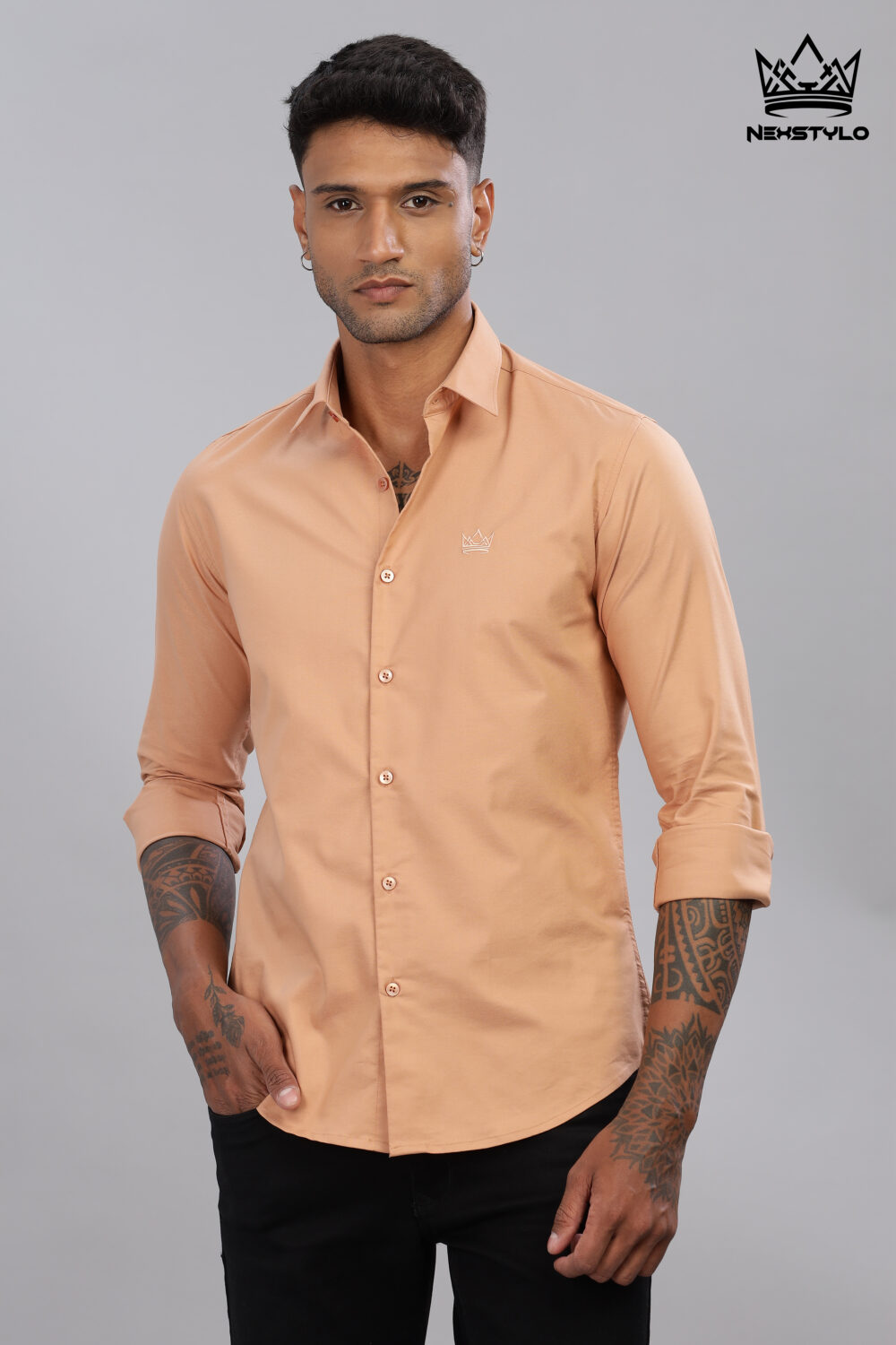 Plain Slim Fit Peach Shirt