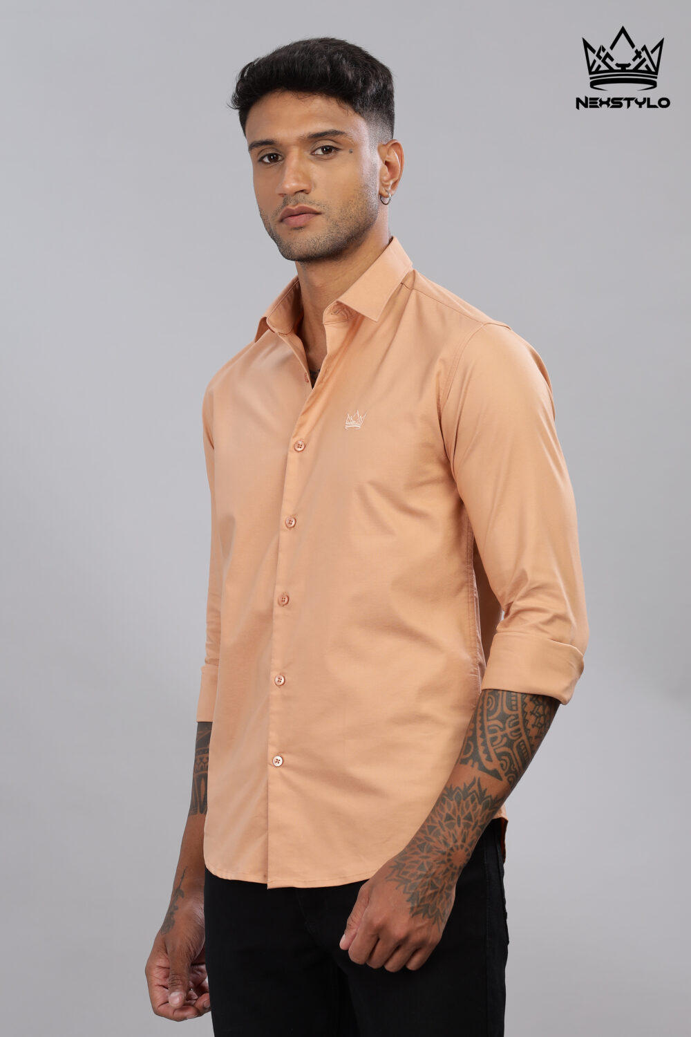 Plain Slim Fit Peach Shirt - Image 6