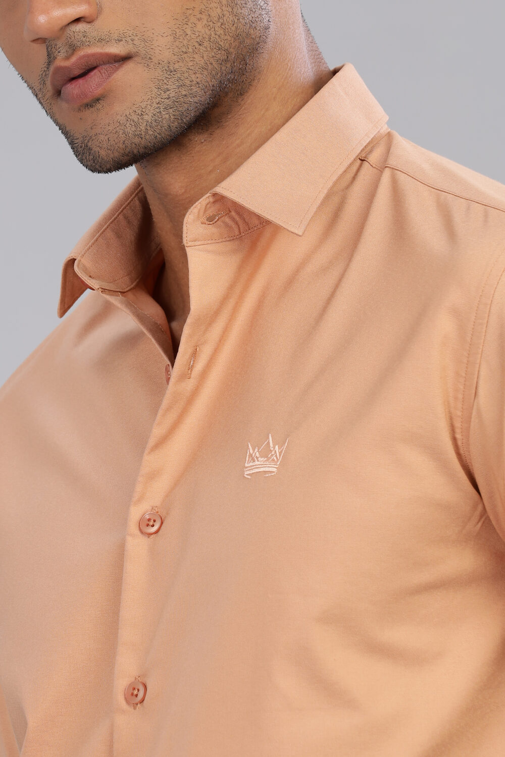 Plain Slim Fit Peach Shirt - Image 5