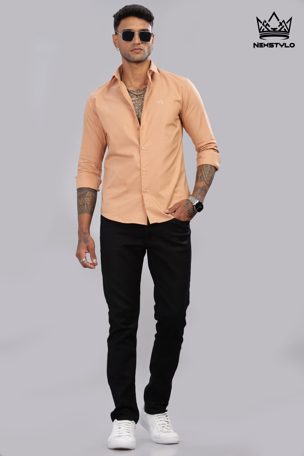 Plain Slim Fit Peach Shirt - Image 7