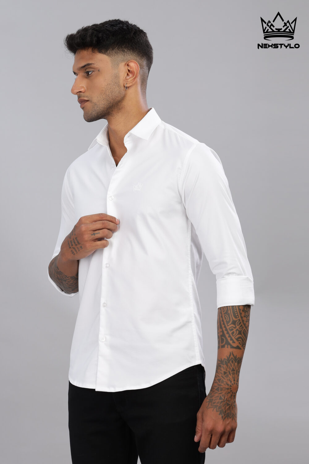 Plain Slim Fit White Shirt - Image 4