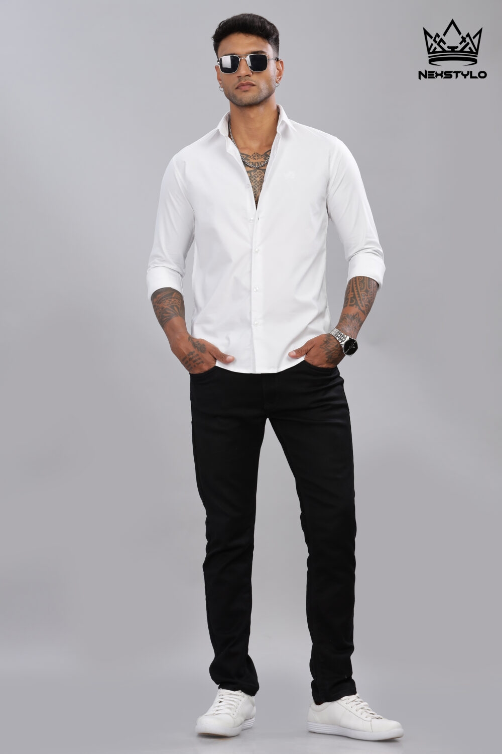 Plain Slim Fit White Shirt - Image 6