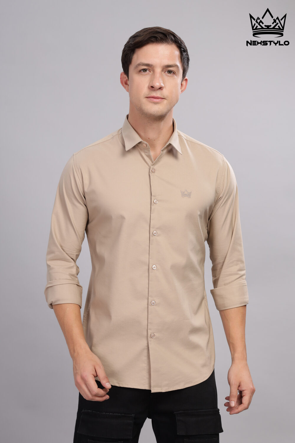 Plain Slim Fit Fawn Shirt