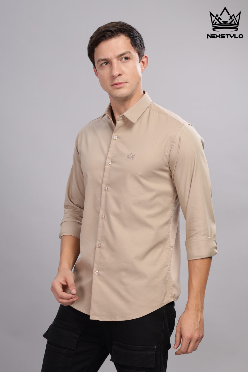 Plain Slim Fit Fawn Shirt - Image 8