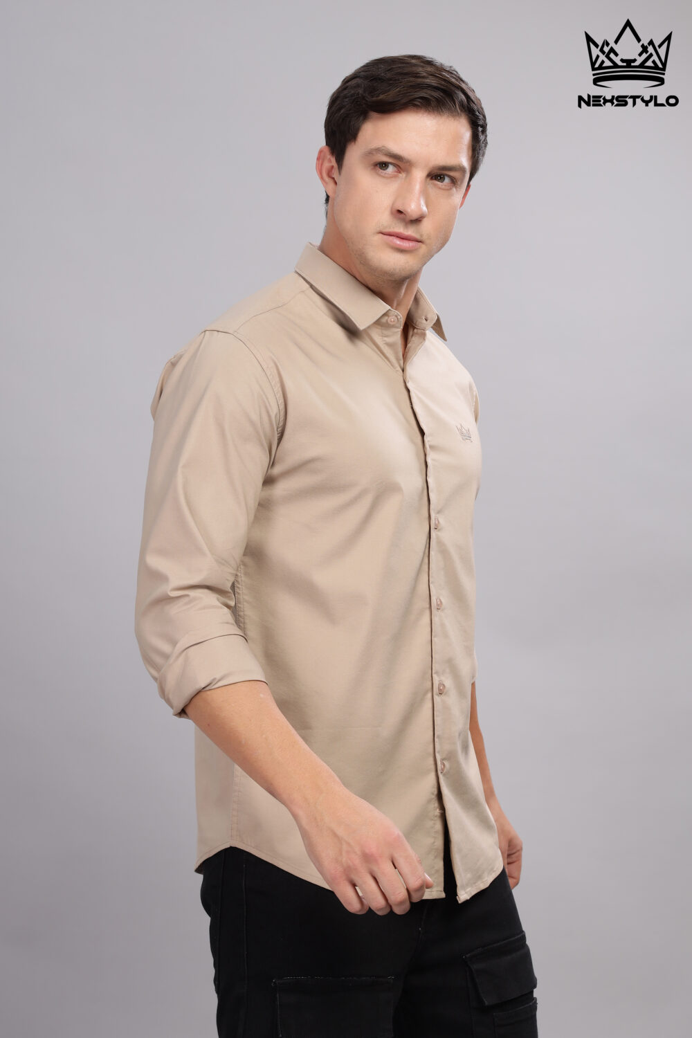 Plain Slim Fit Fawn Shirt - Image 7