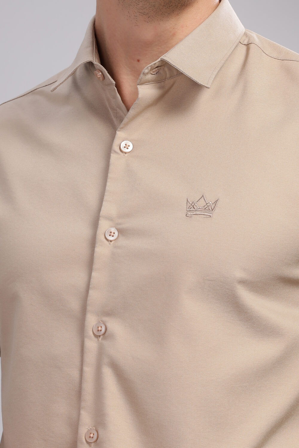 Plain Slim Fit Fawn Shirt - Image 5