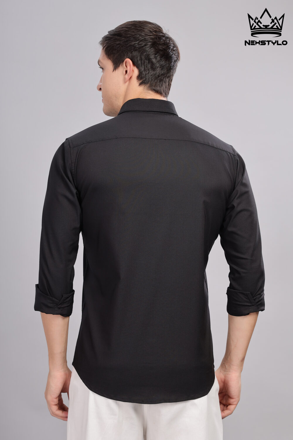 Plain Slim Fit Black Shirt - Image 5