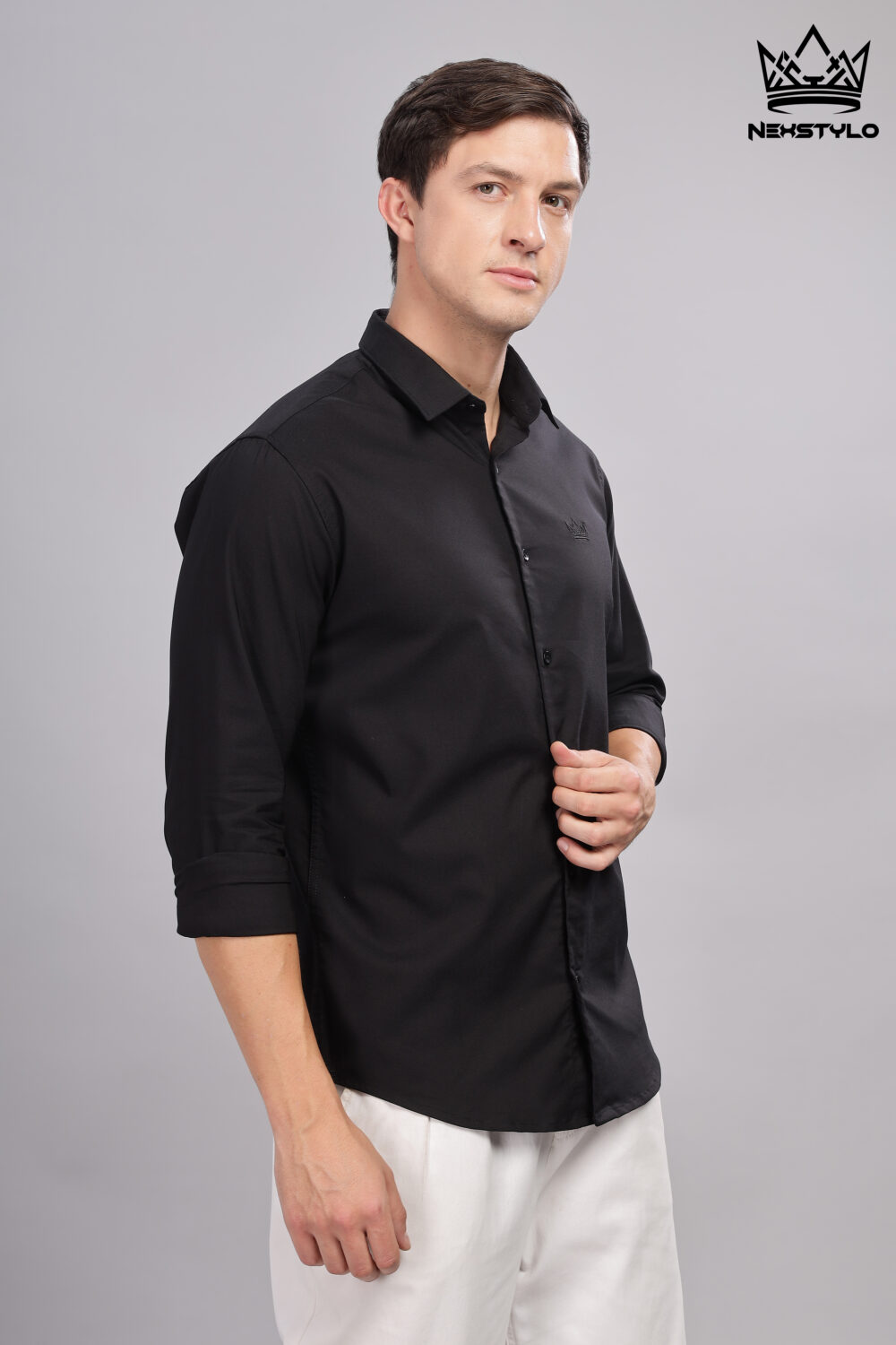 Plain Slim Fit Black Shirt - Image 6