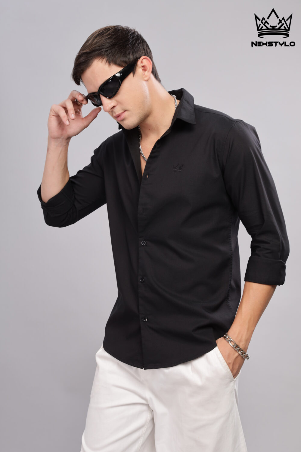 Plain Slim Fit Black Shirt - Image 2