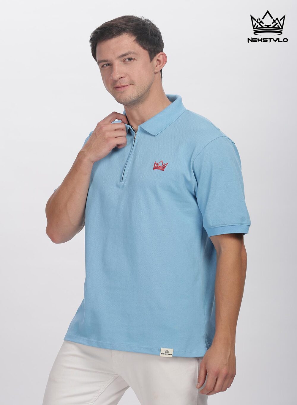 Sky blue Zipper Polo T-shirt - Image 2