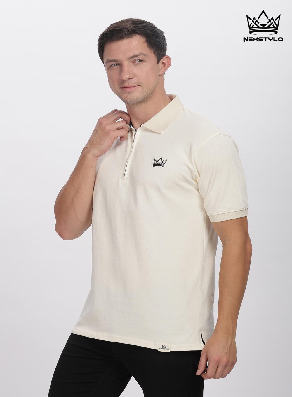 Off white Zipper Polo T-shirt - Image 4