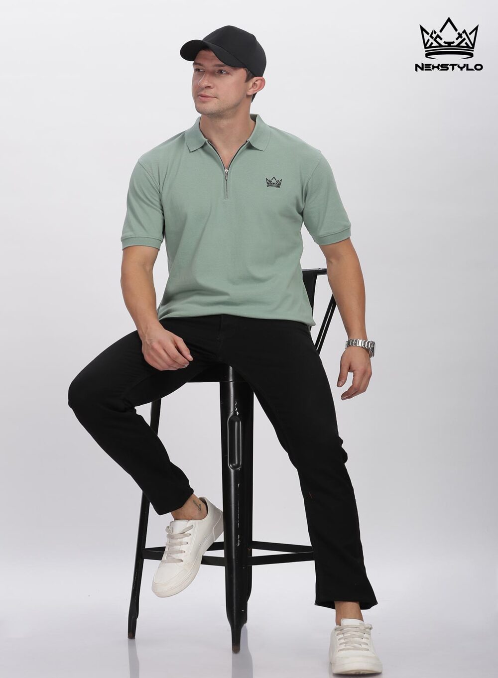 Olive green Zipper Polo T-shirt - Image 3