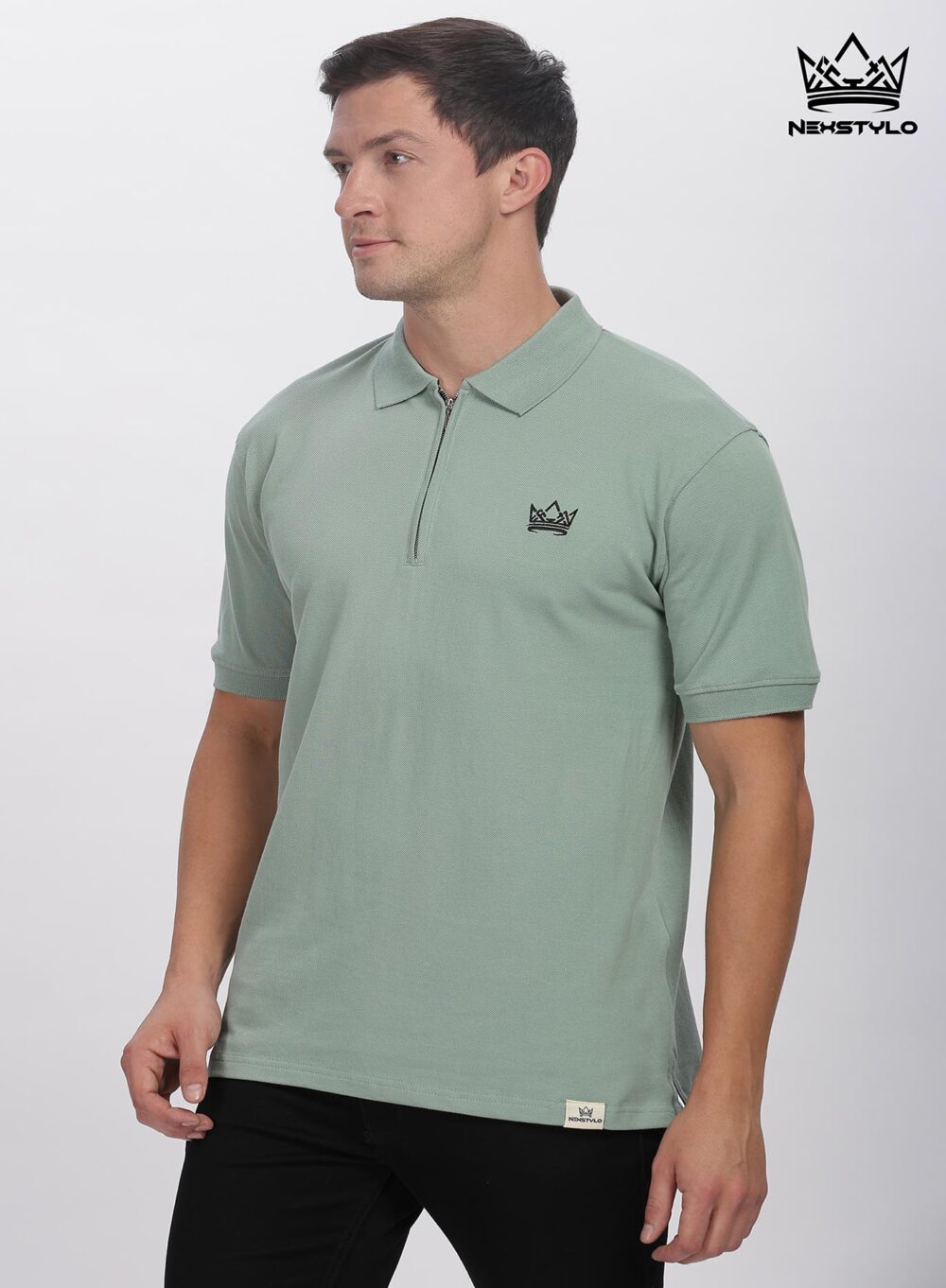 Olive green Zipper Polo T-shirt - Image 6