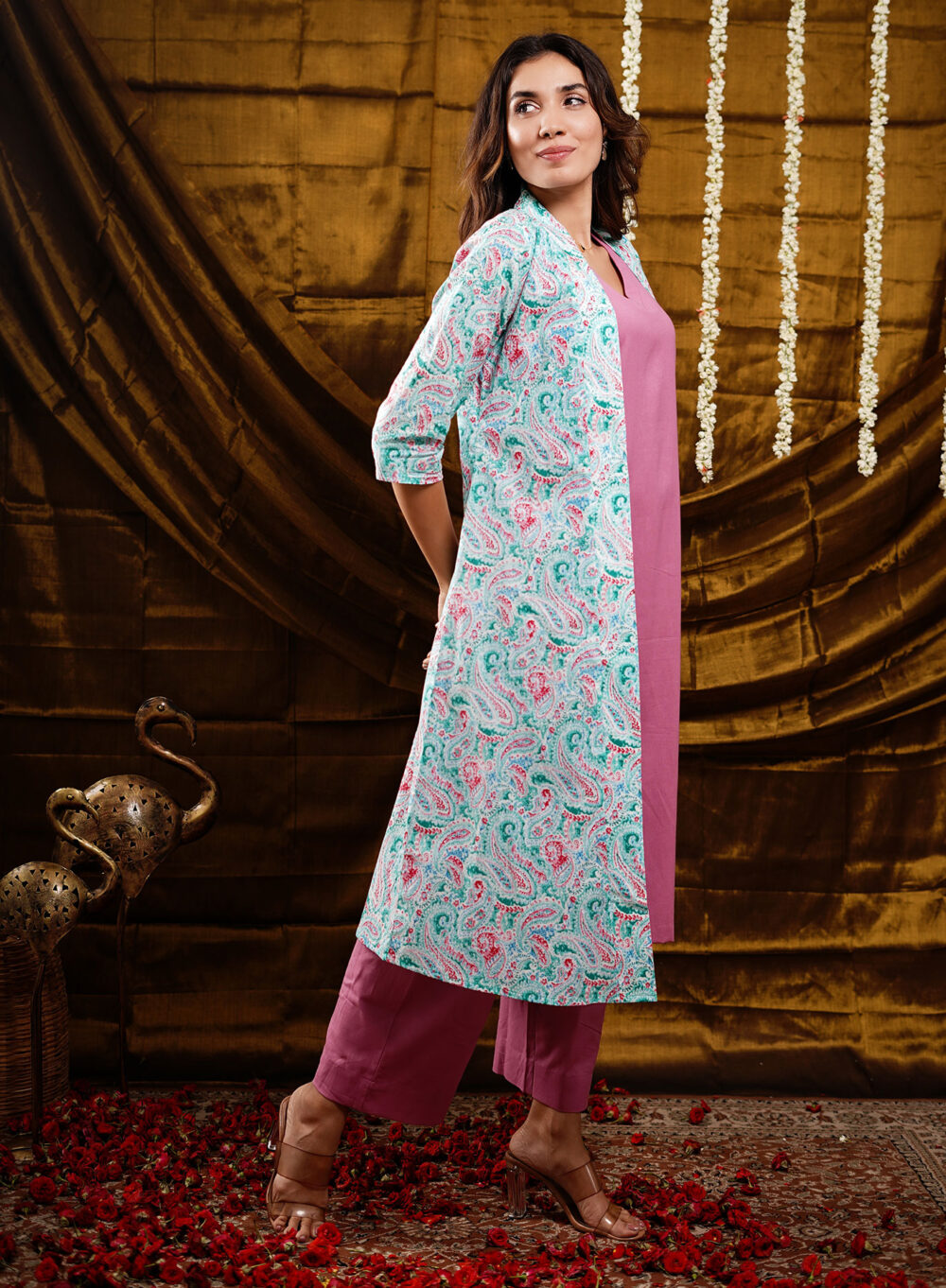 Kurta Set with long printed jacket