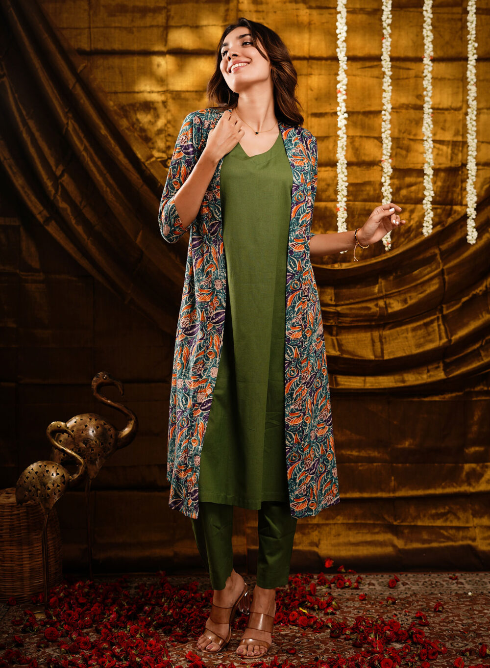 Kurta Set  With Long Printed Jacket