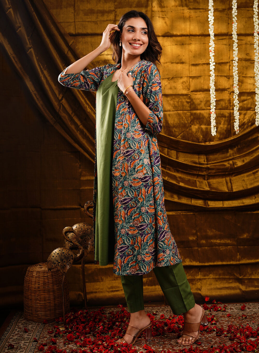 Kurta Set  With Long Printed Jacket - Image 5