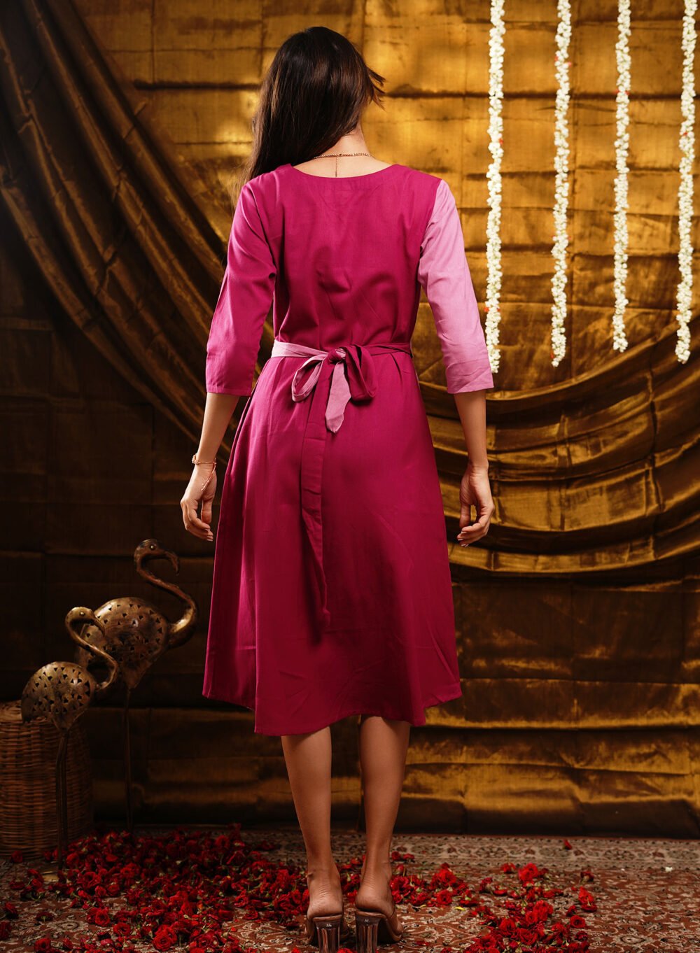 linen cotton mid length warp around dress - Image 5